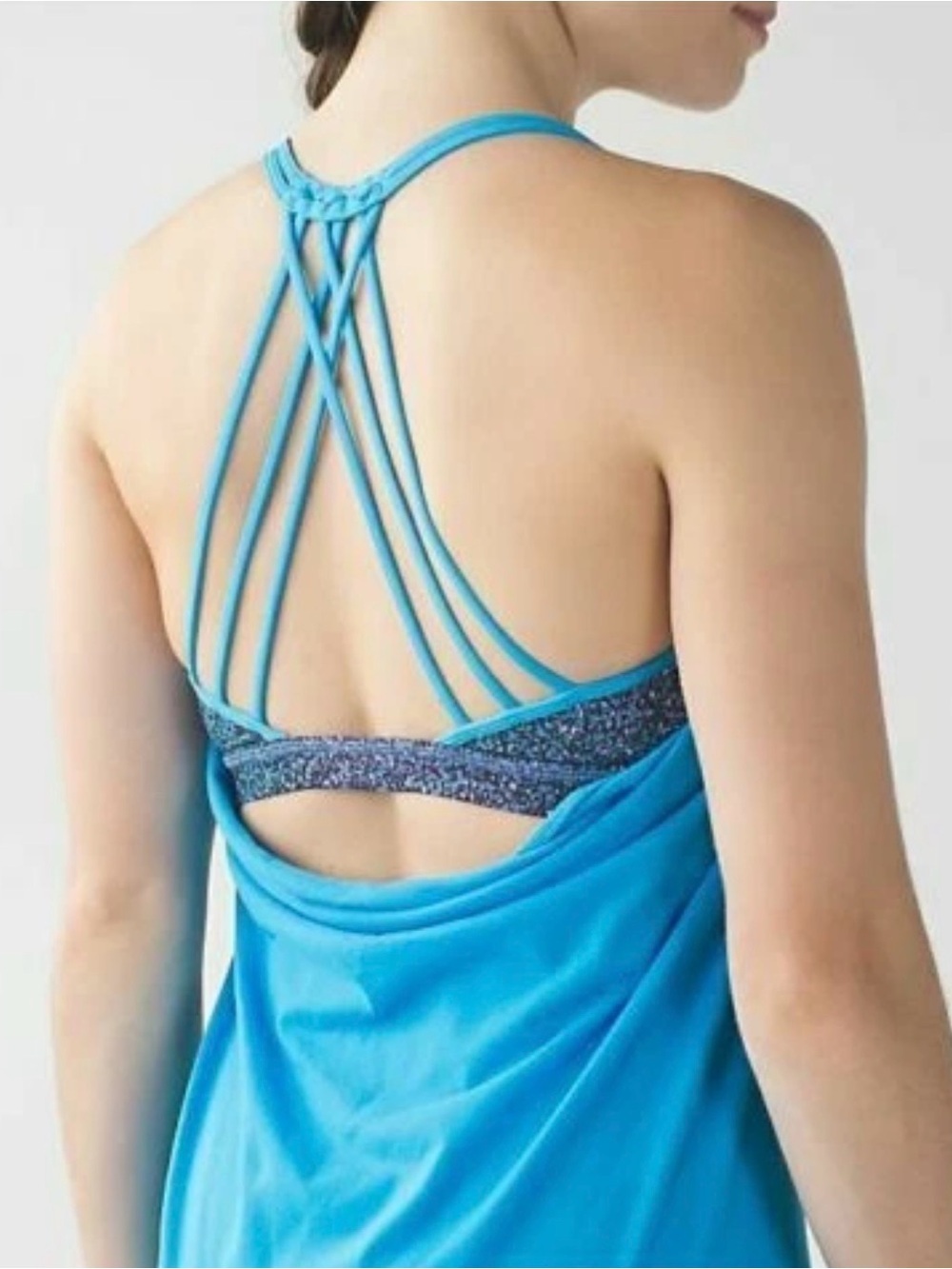 lululemon athletica Lighten Up Strappy Bra Tank Top in a wild Kayak Blue